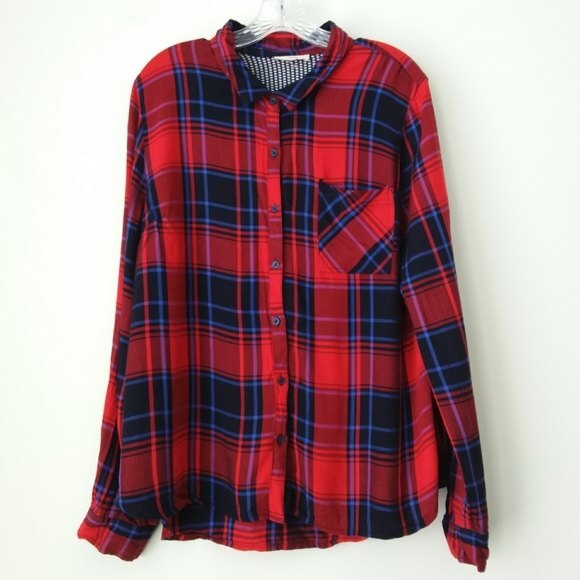 Como Vintage | Red Plaid Contrast Print Top - Picture 9 of 9